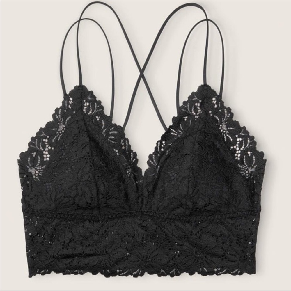 PINK Victoria’s Secret black lace bralette Small - Picture 2 of 9
